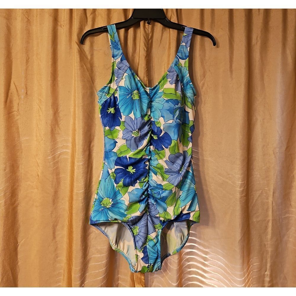 Tropical Escape Floral Blue and Green Womens One Piece Swimsuit